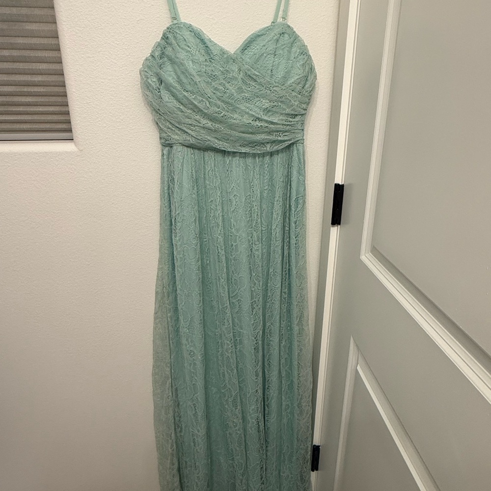 Ina Strapless Pastel Green Lace Gown